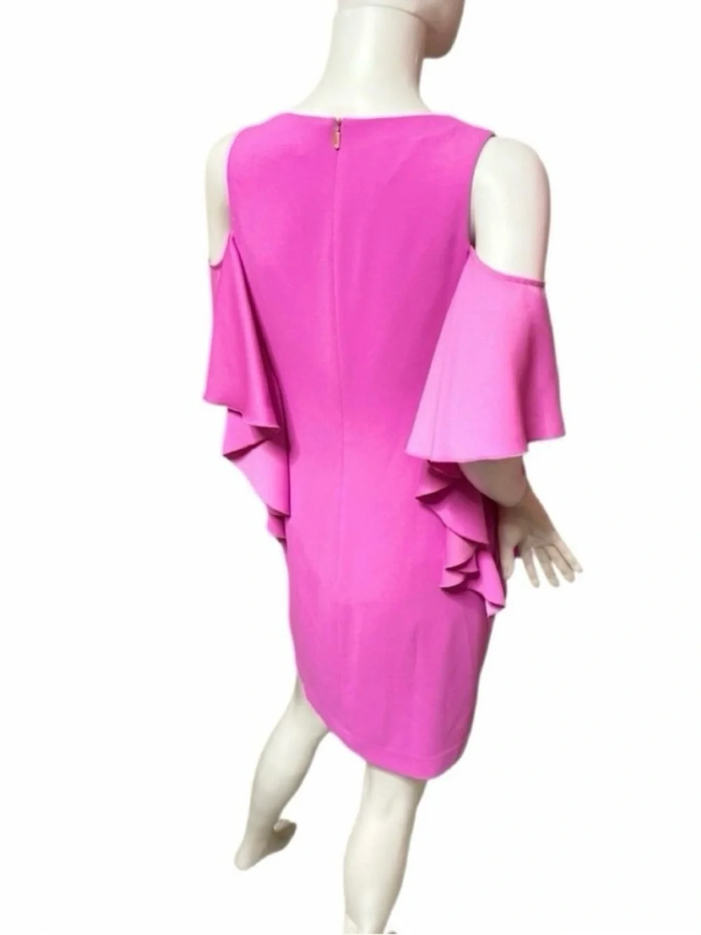Trina Turk Hot Pink Cold-Shoulder Ruffle Shift Dress